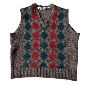 Vintage 100% Pure Shetland Wool Argyle Sweater Vest, Medium, Made in England